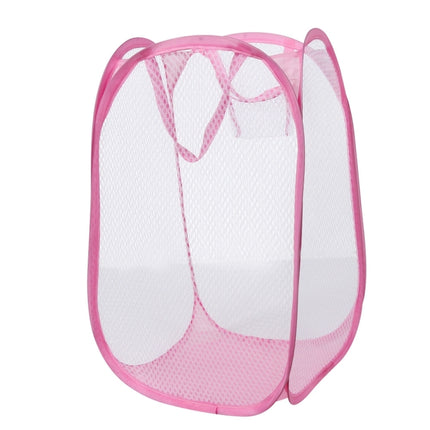 Foldable Pop Up Wash Bag Laundry Basket Bag Hamper Mesh Storage Pueple Dirty Clothes Basket(Pink)-garmade.com