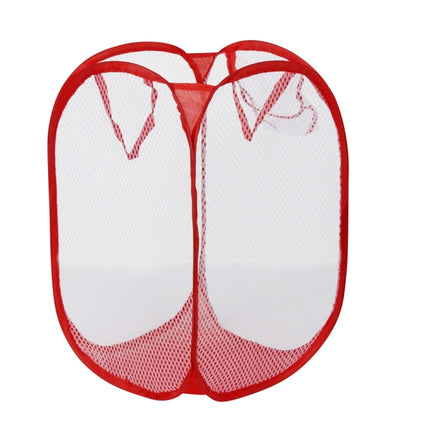 Foldable Pop Up Wash Bag Laundry Basket Bag Hamper Mesh Storage Pueple Dirty Clothes Basket(Red)-garmade.com