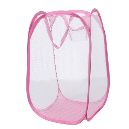 Foldable Pop Up Wash Bag Laundry Basket Bag Hamper Mesh Storage Pueple Dirty Clothes Basket(Red)-garmade.com