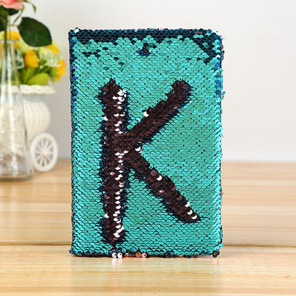 Creative Stationery Letter Fish Scale Notebook Sequin Flip Business Office Notepad(Lake Blue)-garmade.com