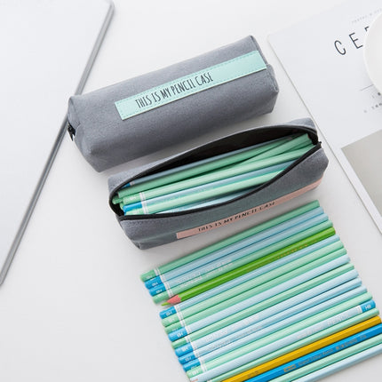 Creative School Pencil Case Simple Solid Color Large Pen Bag(White-black stripe)-garmade.com
