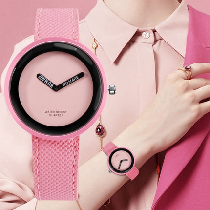 Simple Style Round Dial Matte Leather Strap Quartz Watch for Men / Women(Pink)-garmade.com