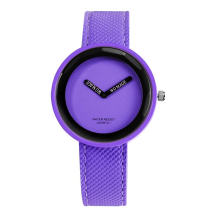 Simple Style Round Dial Matte Leather Strap Quartz Watch for Men / Women(Purple)-garmade.com