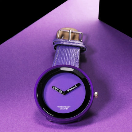 Simple Style Round Dial Matte Leather Strap Quartz Watch for Men / Women(Purple)-garmade.com