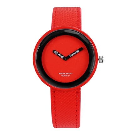 Simple Style Round Dial Matte Leather Strap Quartz Watch for Men / Women(Red)-garmade.com