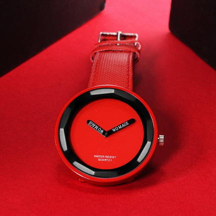 Simple Style Round Dial Matte Leather Strap Quartz Watch for Men / Women(Red)-garmade.com