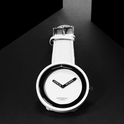 Simple Style Round Dial Matte Leather Strap Quartz Watch for Men / Women(White)-garmade.com