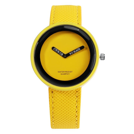 Simple Style Round Dial Matte Leather Strap Quartz Watch for Men / Women(Yellow)-garmade.com