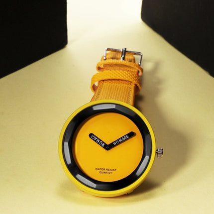Simple Style Round Dial Matte Leather Strap Quartz Watch for Men / Women(Yellow)-garmade.com