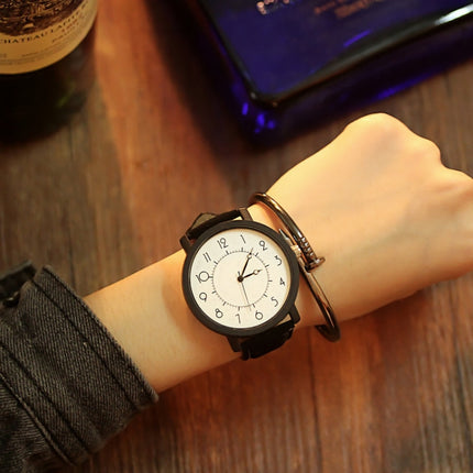 Waterproof Retro PU Leather Strap Quartz Watch(Black Band Cute Digital Dial)-garmade.com