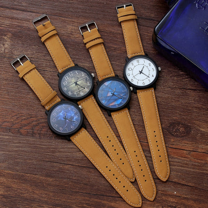 Waterproof Retro PU Leather Strap Quartz Watch(Black Band Cosmic Dial)-garmade.com