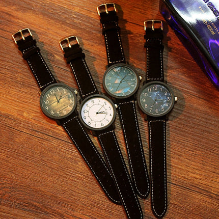 Waterproof Retro PU Leather Strap Quartz Watch(Black Band Magic Dial)-garmade.com