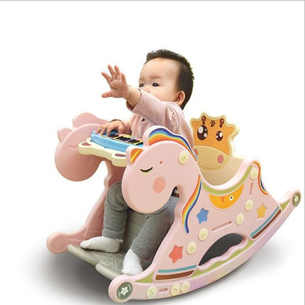 Cradle Baby Rocking Chair Music Baby Chair Chaise Rocking Horse Toy(Pink)-garmade.com