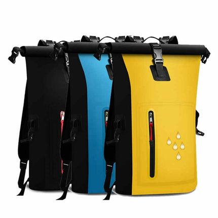 25L Waterproof Backpack Waterproof Bucket Bag With Reflective Strip(Blue)-garmade.com