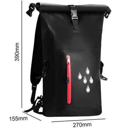 25L Waterproof Backpack Waterproof Bucket Bag With Reflective Strip(Black)-garmade.com