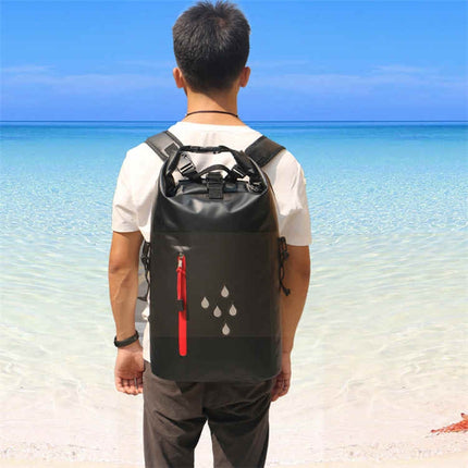 25L Waterproof Backpack Waterproof Bucket Bag With Reflective Strip(Black)-garmade.com