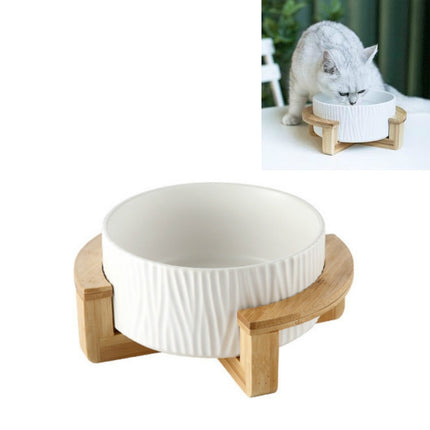 13cm/400ml Cat Dog Food Bowl Pet Ceramic Bowl, Style:Bowl With Wooden Frame(White)-garmade.com