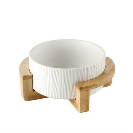 13cm/400ml Cat Dog Food Bowl Pet Ceramic Bowl, Style:Bowl With Wooden Frame(White)-garmade.com