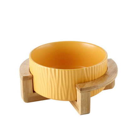 13cm/400ml Cat Dog Food Bowl Pet Ceramic Bowl, Style:Bowl With Wooden Frame(Yellow)-garmade.com