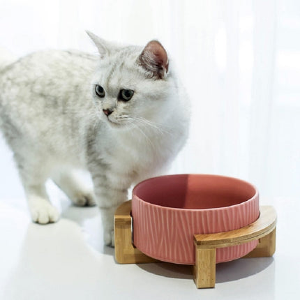 13cm/400ml Cat Dog Food Bowl Pet Ceramic Bowl, Style:Bowl With Wooden Frame(Yellow)-garmade.com