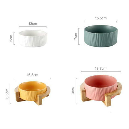 15.5cm/850ml Cat Dog Food Bowl Pet Ceramic Bowl, Style:Bowl With Wooden Frame(Yellow)-garmade.com