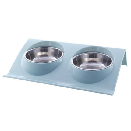 Stainless Steel Pet Bowl Slope Plastic Anti-skid Anti-splash Food Feeder, Size:S(Blue)-garmade.com