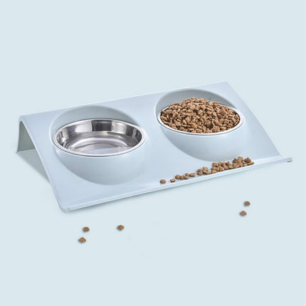 Stainless Steel Pet Bowl Slope Plastic Anti-skid Anti-splash Food Feeder, Size:S(Green)-garmade.com