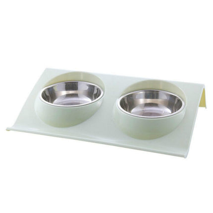 Stainless Steel Pet Bowl Slope Plastic Anti-skid Anti-splash Food Feeder, Size:L(Green)-garmade.com