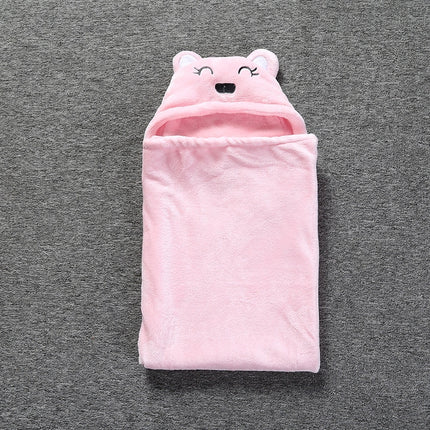 Cute Animal Cartoon Babies Blanket Kids Hooded Bathrobe Toddler Baby Bath Towel(Pink)-garmade.com