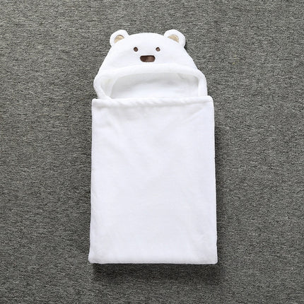 Cute Animal Cartoon Babies Blanket Kids Hooded Bathrobe Toddler Baby Bath Towel(White)-garmade.com