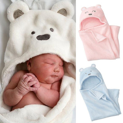 Cute Animal Cartoon Babies Blanket Kids Hooded Bathrobe Toddler Baby Bath Towel(White)-garmade.com