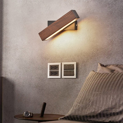 Simple Rotatable Bedside Bedroom Wall Lamp Warm Night Light, Size:21cm(Walnut )-garmade.com