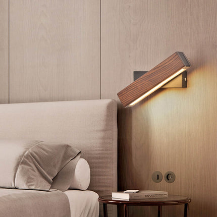 Simple Rotatable Bedside Bedroom Wall Lamp Warm Night Light, Size:31cm(Walnut )-garmade.com