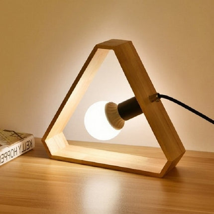 Retro Wooden Art Bedroom Bedside Eye Protection LED Desk Lamp, AC 220V, US Plug(Triangle Shape)-garmade.com