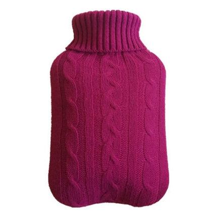 Hot Water Bottle Solid Color Knitting Cover (Without Hot Water Bottle) Water-filled Hot Water Soft Knitting Bottle Velvet Bag(Wine red)-garmade.com