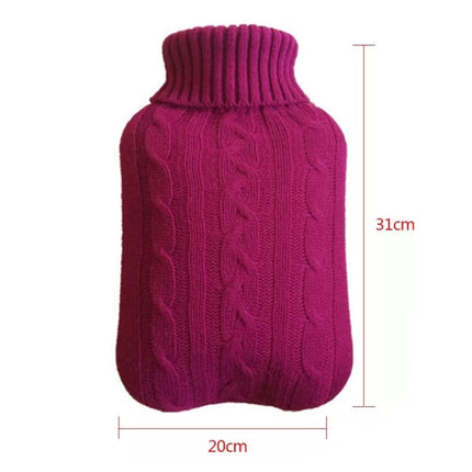 Hot Water Bottle Solid Color Knitting Cover (Without Hot Water Bottle) Water-filled Hot Water Soft Knitting Bottle Velvet Bag(Wine red)-garmade.com