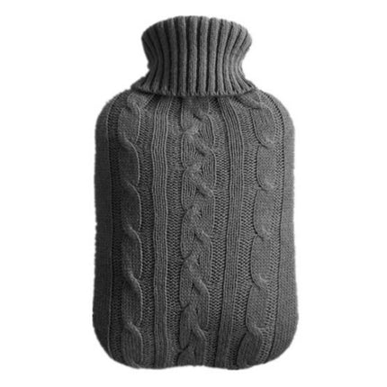 Hot Water Bottle Solid Color Knitting Cover (Without Hot Water Bottle) Water-filled Hot Water Soft Knitting Bottle Velvet Bag(Deep grey)-garmade.com