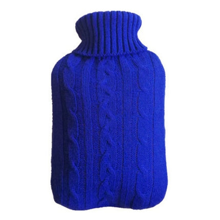 Hot Water Bottle Solid Color Knitting Cover (Without Hot Water Bottle) Water-filled Hot Water Soft Knitting Bottle Velvet Bag(Deep blue)-garmade.com