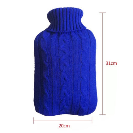 Hot Water Bottle Solid Color Knitting Cover (Without Hot Water Bottle) Water-filled Hot Water Soft Knitting Bottle Velvet Bag(Deep blue)-garmade.com