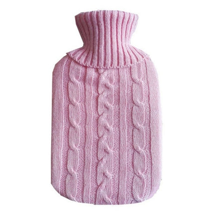 Hot Water Bottle Solid Color Knitting Cover (Without Hot Water Bottle) Water-filled Hot Water Soft Knitting Bottle Velvet Bag(Pink)-garmade.com