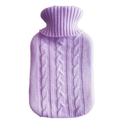 Hot Water Bottle Solid Color Knitting Cover (Without Hot Water Bottle) Water-filled Hot Water Soft Knitting Bottle Velvet Bag(Light purple)-garmade.com
