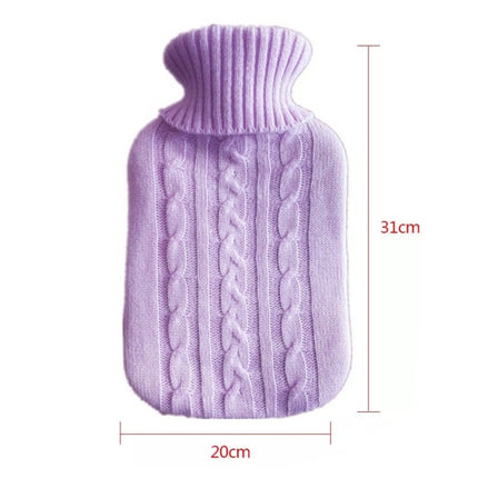 Hot Water Bottle Solid Color Knitting Cover (Without Hot Water Bottle) Water-filled Hot Water Soft Knitting Bottle Velvet Bag(Light purple)-garmade.com