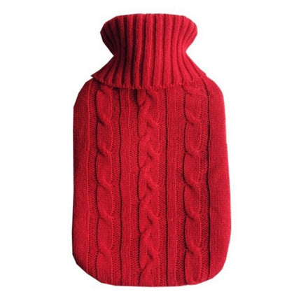 Hot Water Bottle Solid Color Knitting Cover (Without Hot Water Bottle) Water-filled Hot Water Soft Knitting Bottle Velvet Bag(Red)-garmade.com
