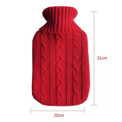 Hot Water Bottle Solid Color Knitting Cover (Without Hot Water Bottle) Water-filled Hot Water Soft Knitting Bottle Velvet Bag(Red)-garmade.com