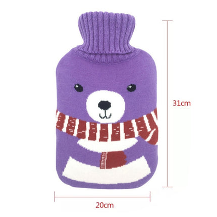 Hot Water Bottle Solid Color Knitting Cover (Without Hot Water Bottle) Water-filled Hot Water Soft Knitting Bottle Velvet Bag(Purple scarf bear)-garmade.com