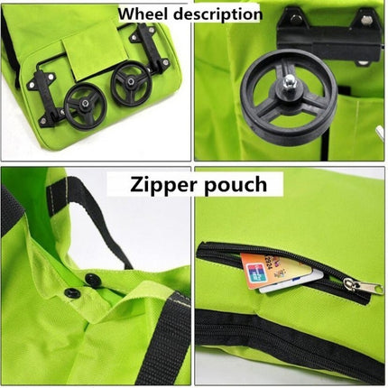 Reusable Folding Portable Shopping Bags Buy Vegetables Bag High Capacity Shopping Food Organizer Trolley Bag Wheels Bag Handbag(Green)-garmade.com