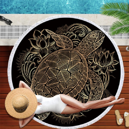 Animal Pattern Round Superfine Fiber Beach Towel with Tassel, Size:150 x 150cm(Lotus Turtle)-garmade.com