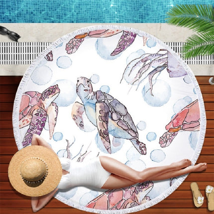 Animal Pattern Round Superfine Fiber Beach Towel with Tassel, Size:150 x 150cm(White Turtle)-garmade.com