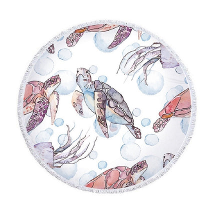 Animal Pattern Round Superfine Fiber Beach Towel with Tassel, Size:150 x 150cm(White Turtle)-garmade.com