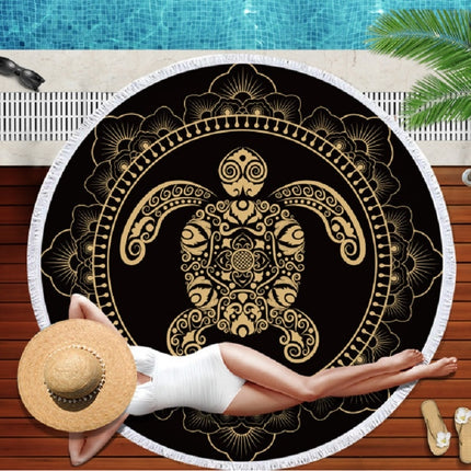 Animal Pattern Round Superfine Fiber Beach Towel with Tassel, Size:150 x 150cm(Golden Turtle)-garmade.com